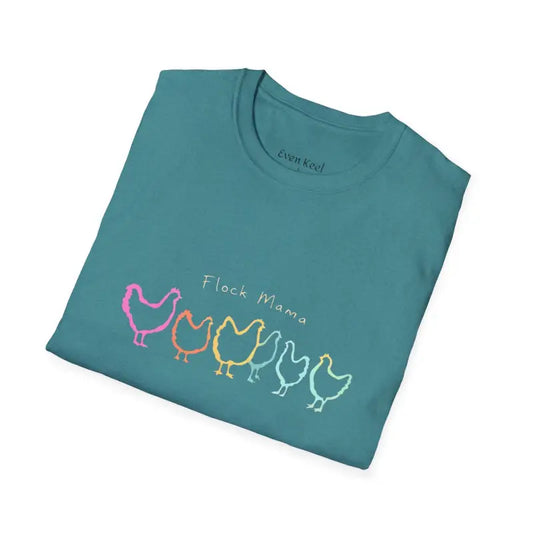 White Teal and Maroon T-Shirt with Colorful Chicken Graphic Flock Mama Unisex Softstyle Tee - Ocean State Styles
