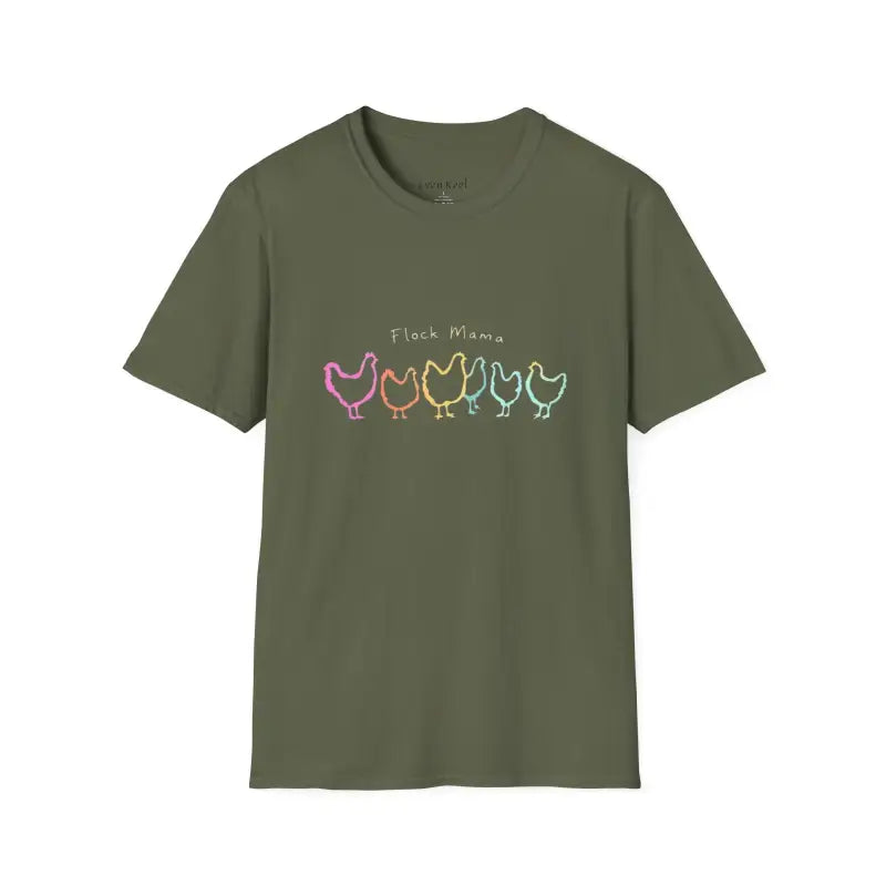 White Teal and Maroon T-Shirt with Colorful Chicken Graphic Flock Mama Unisex Softstyle Tee - Ocean State Styles