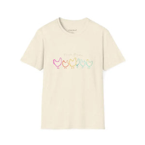 White Teal and Maroon T-Shirt with Colorful Chicken Graphic Flock Mama Unisex Softstyle Tee - Ocean State Styles