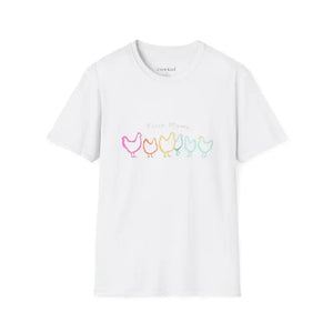 White Teal and Maroon T-Shirt with Colorful Chicken Graphic Flock Mama Unisex Softstyle Tee - Ocean State Styles
