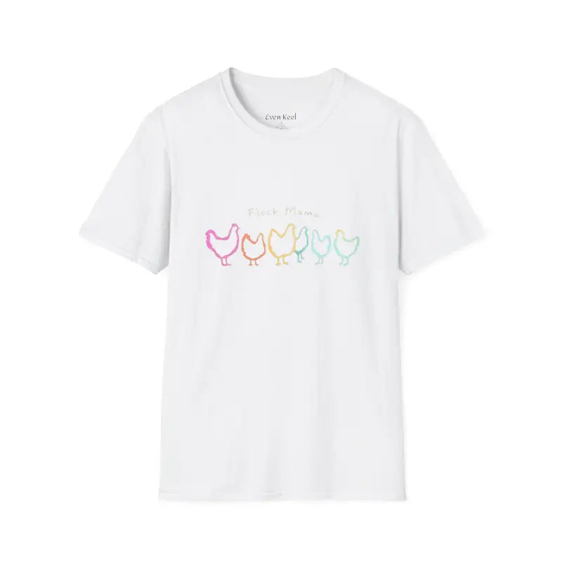 White Teal and Maroon T-Shirt with Colorful Chicken Graphic Flock Mama Unisex Softstyle Tee - Ocean State Styles