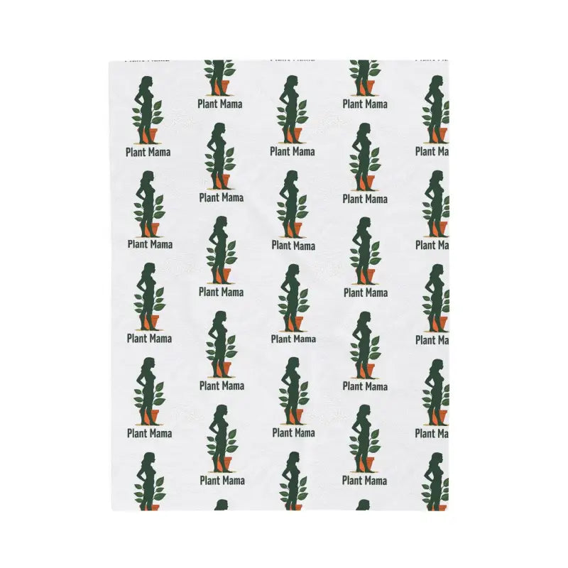 White Velveteen Plush Blanket featuring a Plant Mama pattern on a soft white background