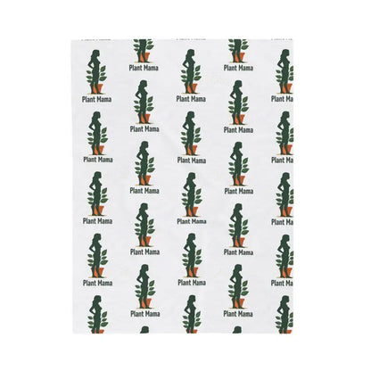 White Velveteen Plush Blanket featuring a Plant Mama pattern on a soft white background