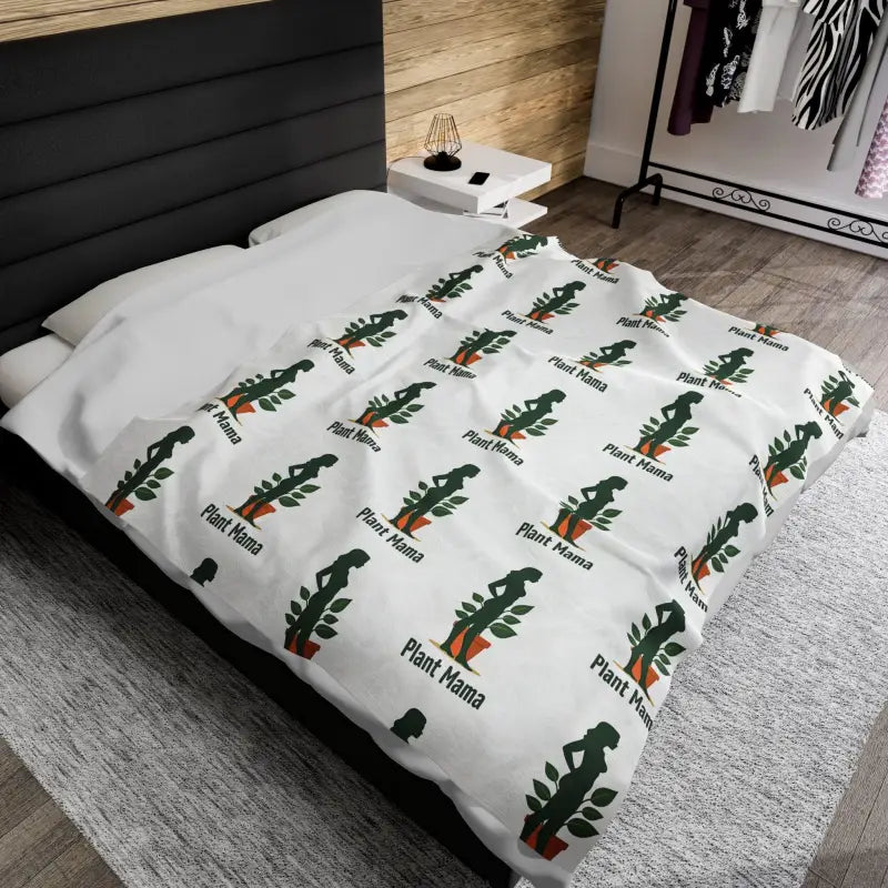 White Velveteen Plush Blanket featuring Plant Mama patterned duvet cover design