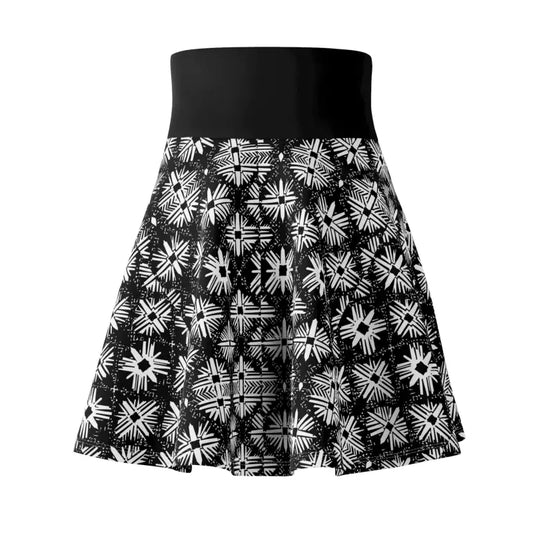 Women Black and White Floral Print Skater Skirt Fashion - Ocean State Styles