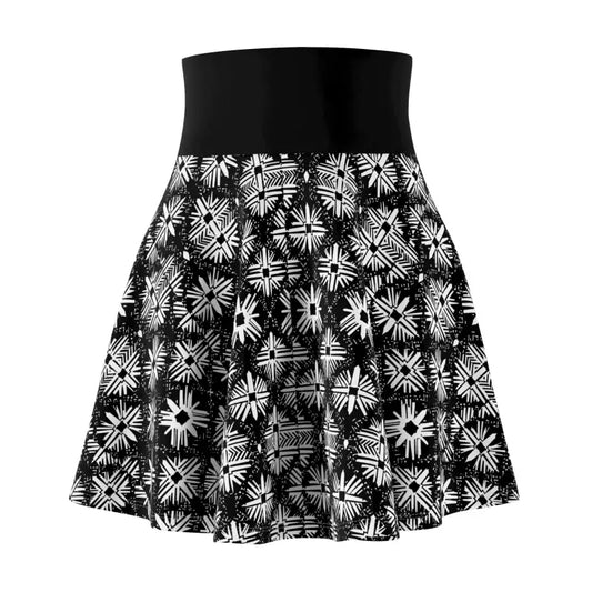 Women Black and White Floral Print Skater Skirt Fashion - Ocean State Styles