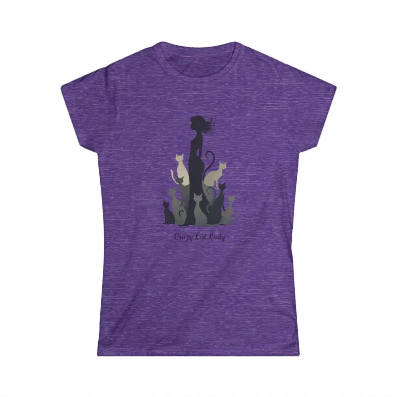 Purple Women Cat Lady Graphic Tee featuring playful cat design in vibrant colors