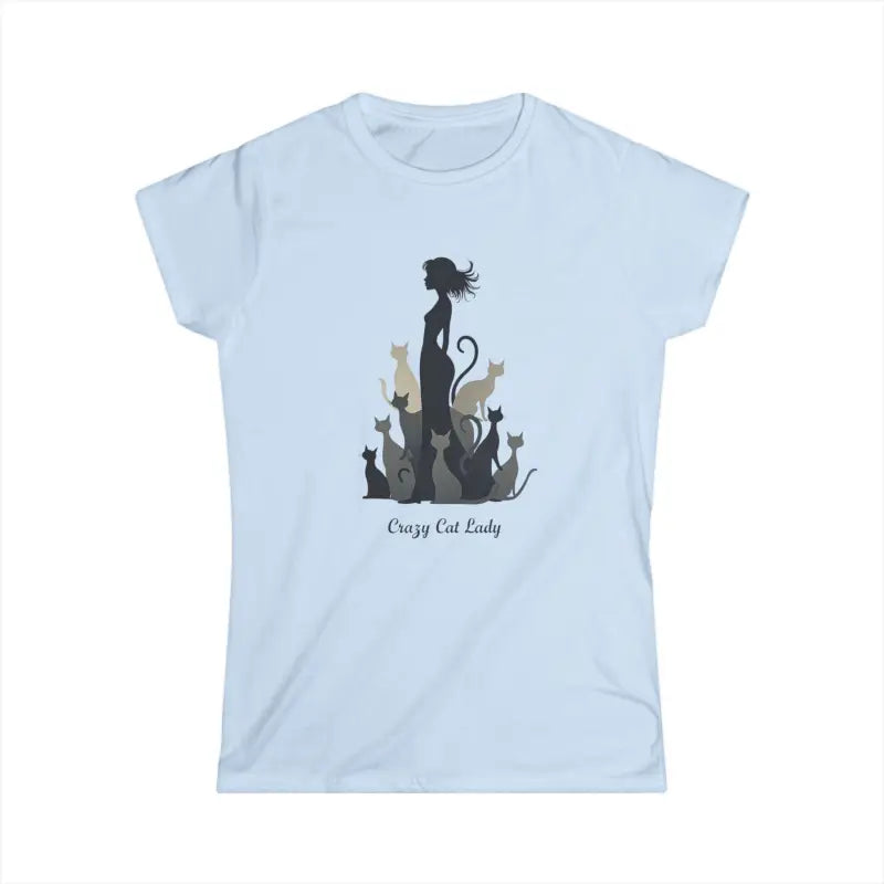 Light blue t-shirt featuring cat lady graphic from Women Cat Lady Graphic Tee collection