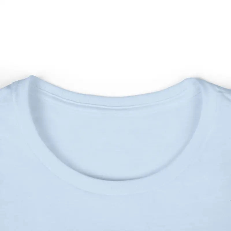 Light blue t-shirt neckline of Women Cat Lady Graphic Tee in Pink Purple and Light Blue
