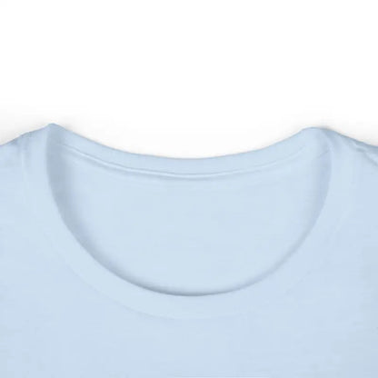 Light blue t-shirt neckline of Women Cat Lady Graphic Tee in Pink Purple and Light Blue