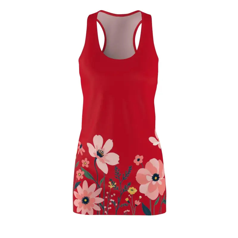 Women Dark Red Floral Racerback Dress for Spring Fashion - Ocean State Styles