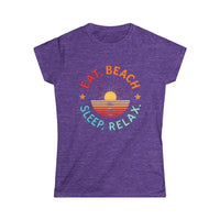 Women Summer Vibes Eat Beach Sleep Relax Softstyle Tee - Ocean State Styles