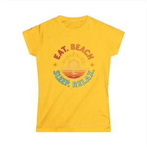 Women Summer Vibes Eat Beach Sleep Relax Softstyle Tee - Ocean State Styles
