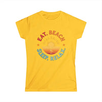 Women Summer Vibes Eat Beach Sleep Relax Softstyle Tee - Ocean State Styles