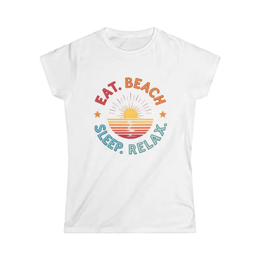 White t-shirt featuring beach-themed graphic for Women Summer Vibes Softstyle Tee