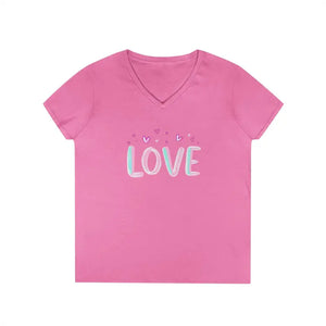 Women V Neck Love Tee Casual Style in Pink Gray Salmon - Ocean State Styles
