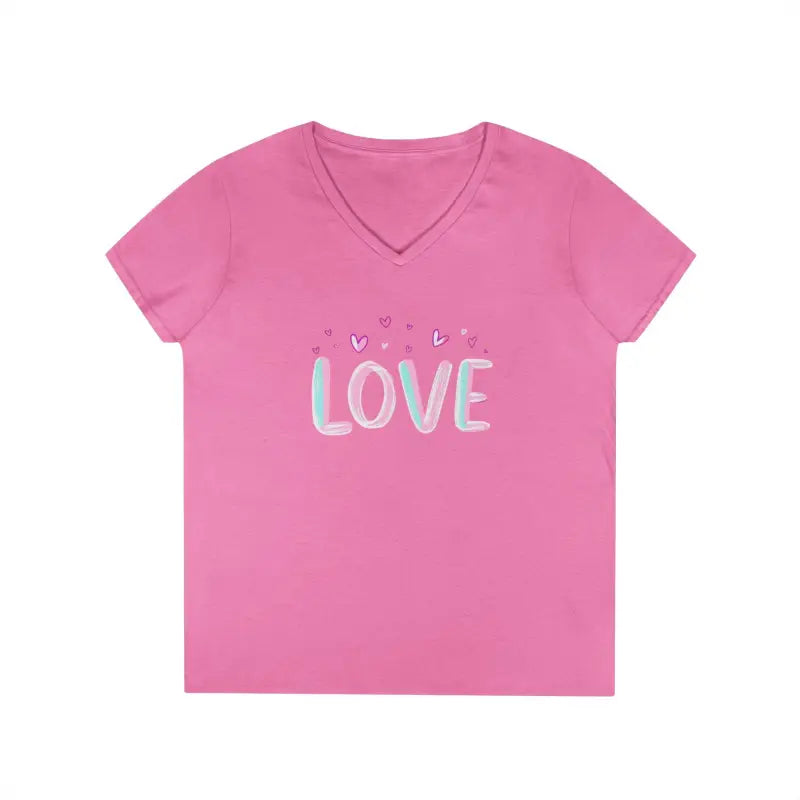 Women V Neck Love Tee Casual Style in Pink Gray Salmon - Ocean State Styles
