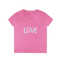 Women V Neck Love Tee Casual Style in Pink Gray Salmon - Ocean State Styles