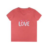 Women V Neck Love Tee Casual Style in Pink Gray Salmon - Ocean State Styles