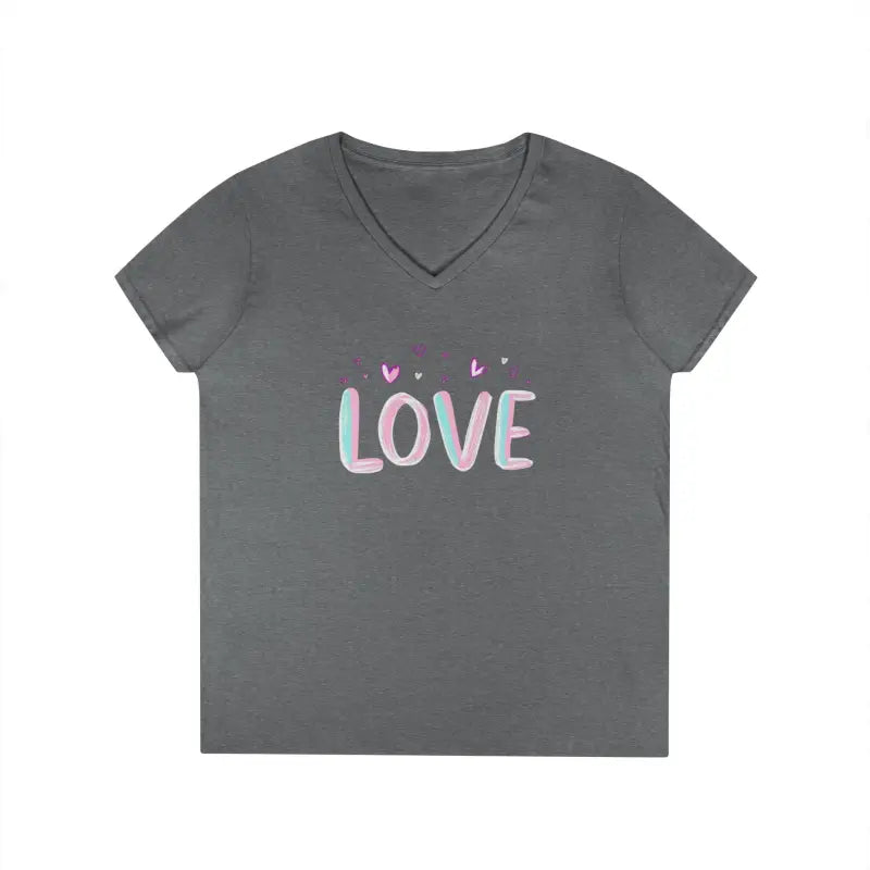 Women V Neck Love Tee Casual Style in Pink Gray Salmon - Ocean State Styles