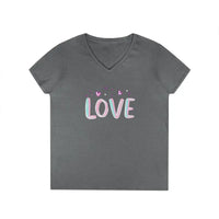 Women V Neck Love Tee Casual Style in Pink Gray Salmon - Ocean State Styles