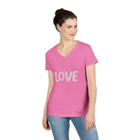 Women V Neck Love Tee Casual Style in Pink Gray Salmon - Ocean State Styles