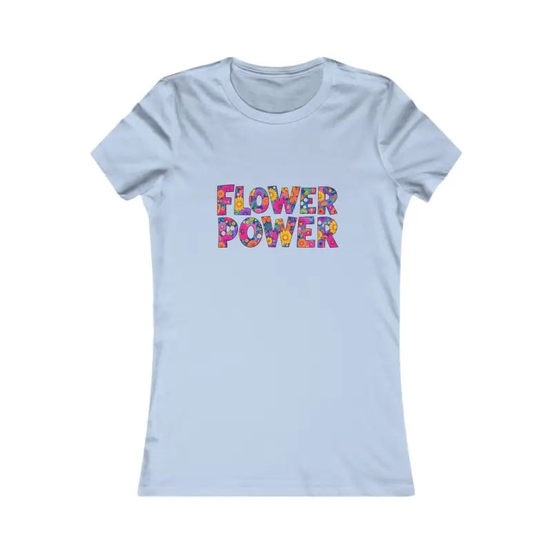 Light blue Women’s Floral Flower Power Print T Shirt with colorful floral design