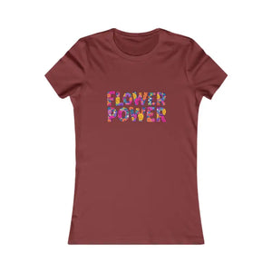 Maroon Women’s Floral Flower Power Print T Shirt with colorful floral design