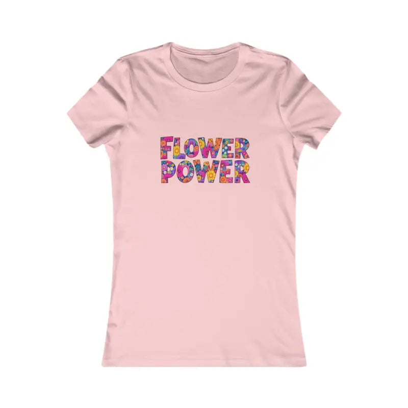 Light pink women’s T-shirt with colorful floral Flower Power print for Women’s Floral Flower Power Print T Shirt