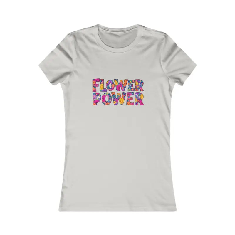 Light gray short-sleeved Women’s Floral Flower Power Print T Shirt with colorful floral design