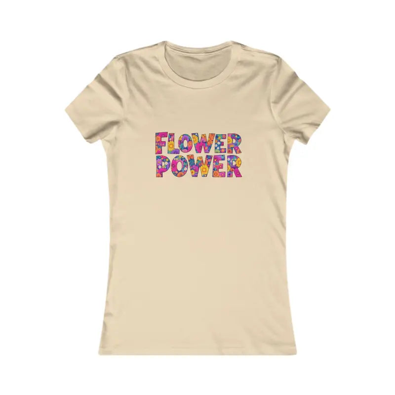 Light beige short-sleeved women’s T-shirt with colorful floral Flower Power print