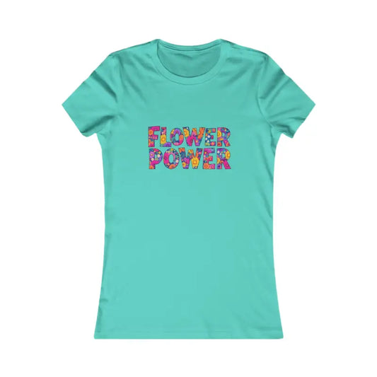 Turquoise Women’s Floral Flower Power Print T Shirt with colorful graphic design