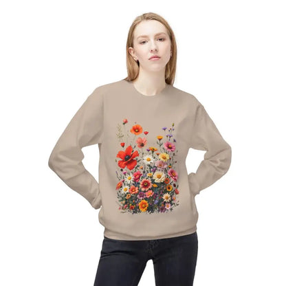 Beige sweatshirt featuring a floral design from Women’s Floral Sweatshirt collection