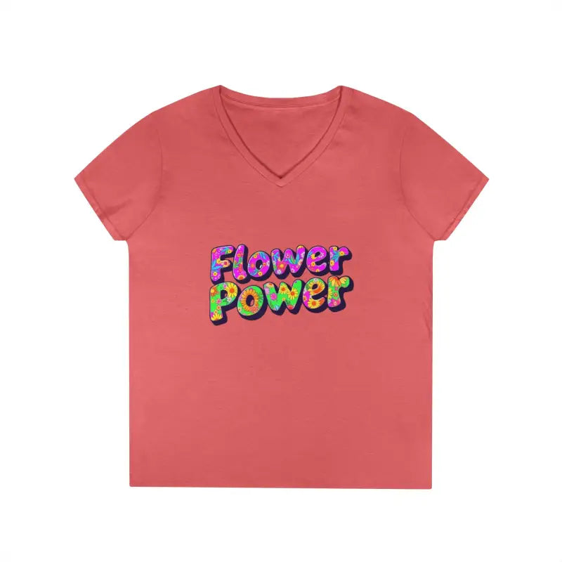 Pink women’s V-neck T-shirt with Flower Power graphic for Women’s V Neck Flower Power T Shirt