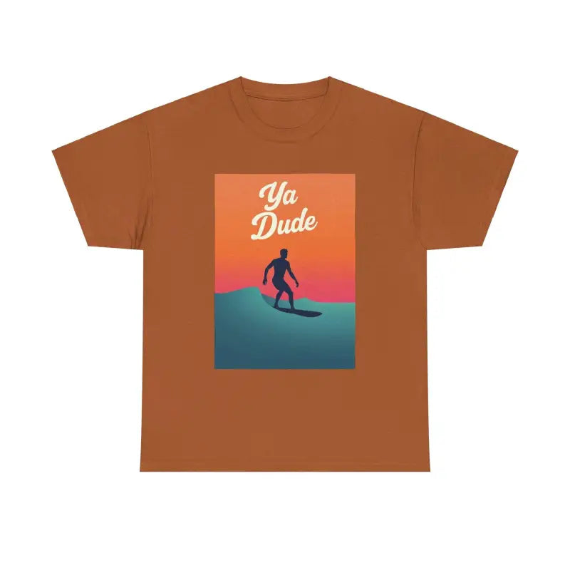 Ya Dude Surfing Tee in Brown Gray and Salmon for Beach Lovers - Ocean State Styles
