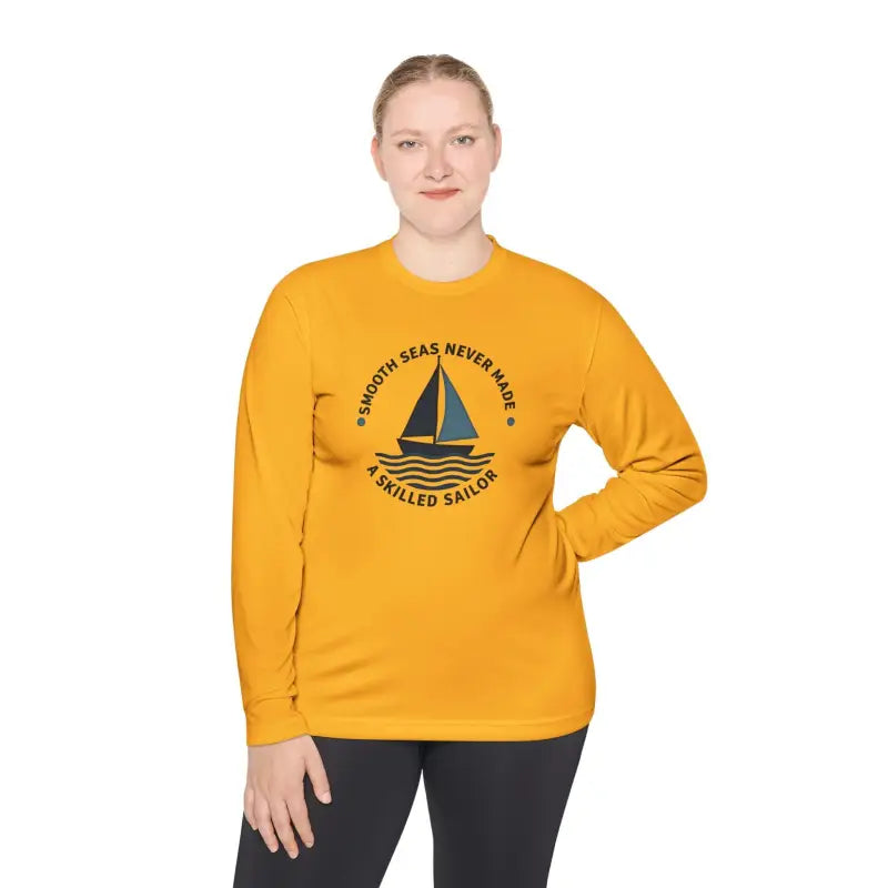 Yellow Long Sleeve Shirt With Sailboat Graphic For Active Lifestyle - Ocean State Styles