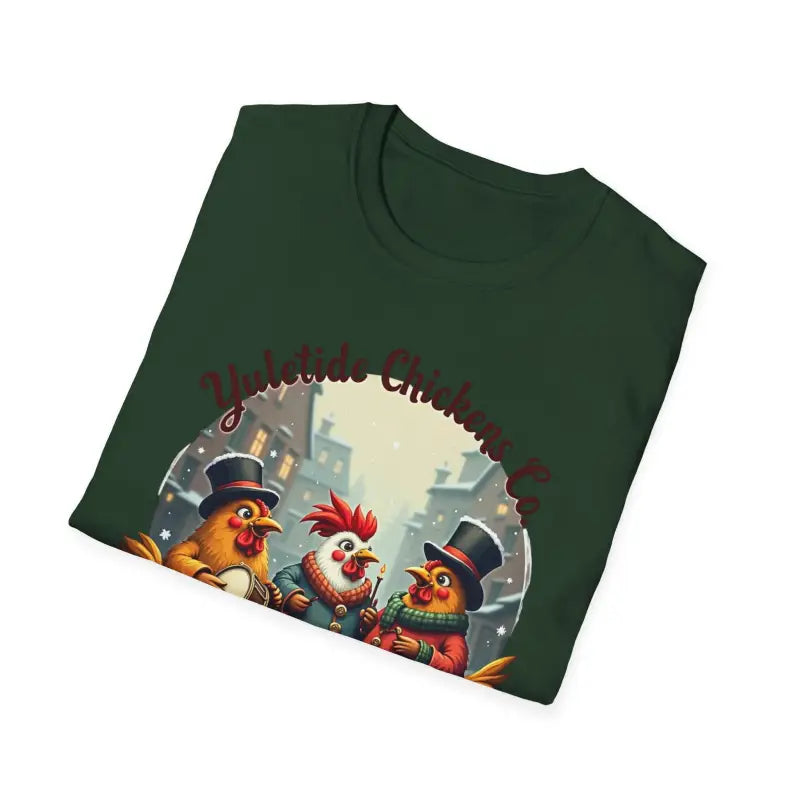 Yuletide Chicken Co T-Shirt with Cartoon Chickens Design - Ocean State Styles
