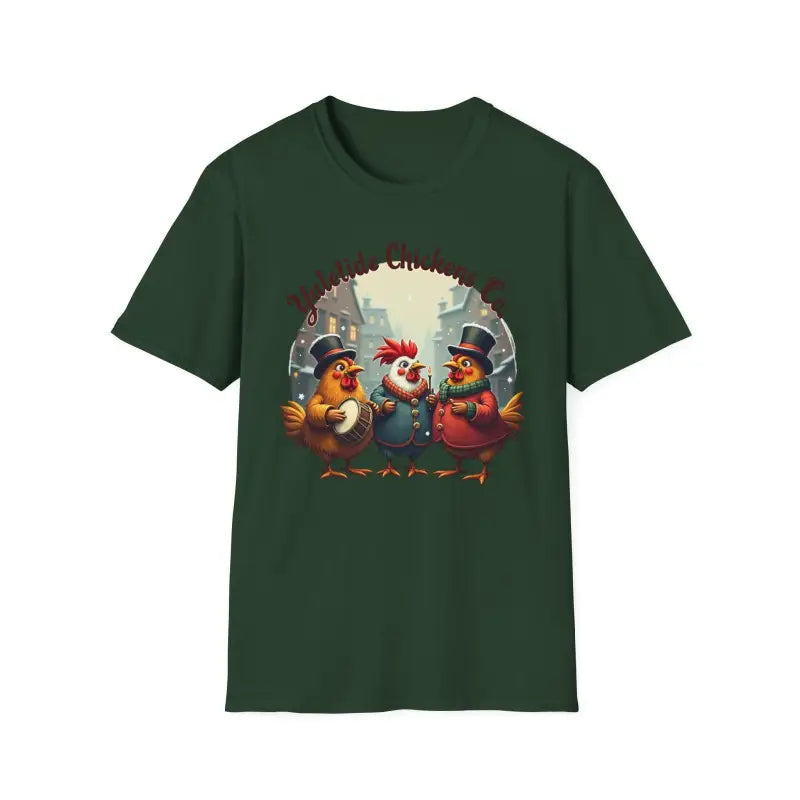 Yuletide Chicken Co T-Shirt with Cartoon Chickens Design - Ocean State Styles