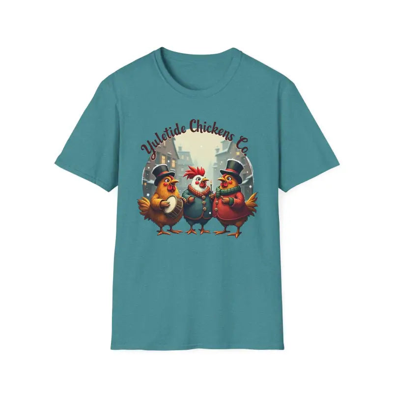 Yuletide Chicken Co T-Shirt with Cartoon Chickens Design - Ocean State Styles