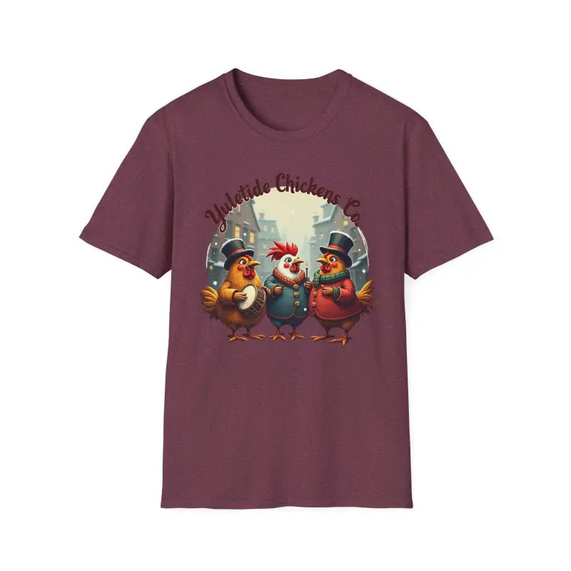 Yuletide Chicken Co T-Shirt with Cartoon Chickens Design - Ocean State Styles
