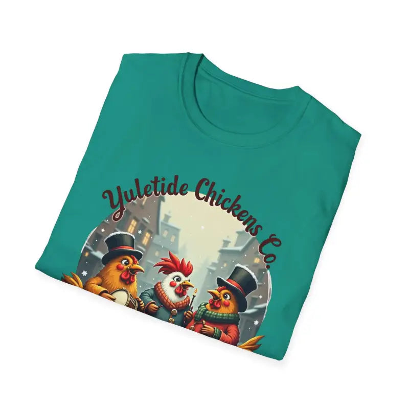 Yuletide Chicken Co T-Shirt with Cartoon Chickens Design - Ocean State Styles